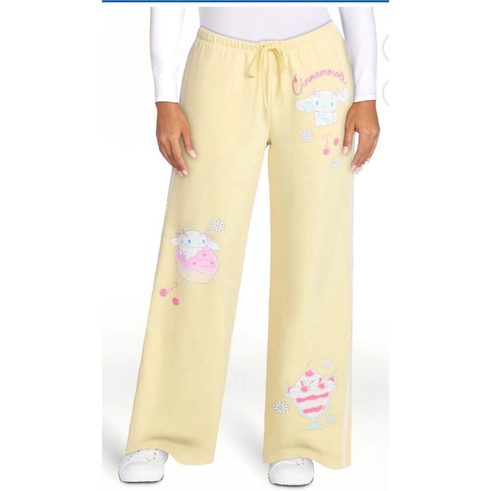 NEW Sanrio CINNAMOROLL Womens Yellow Wide-Leg Lounge/Sweatpants w/Pockets Sz XXL